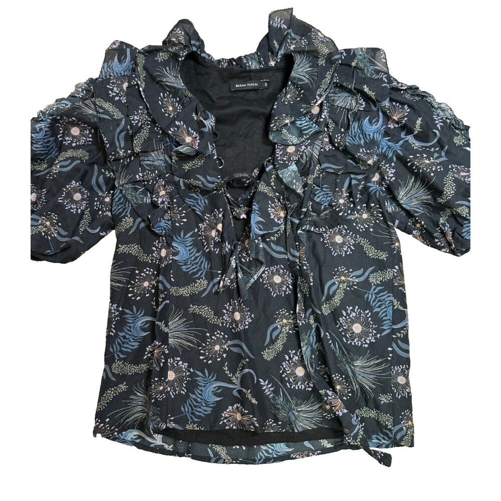 Magali Pascal Peasant Blouse Romantic Prairie Puff Sleeve Cotton Silk Floral XS